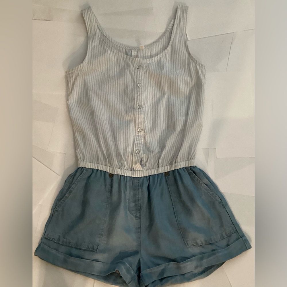 Women’s Blue Striped Sleeveless Romper